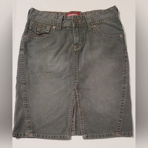 Knee high Jean skirt.